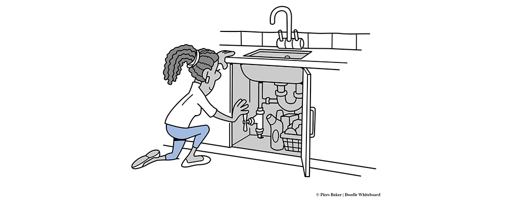Cartoon of woman checking her stop tap