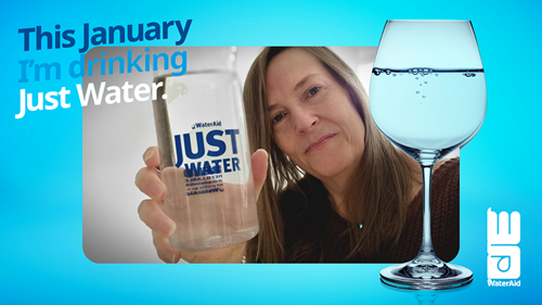 Phot of Christine with text "This January I'm drinking just water"