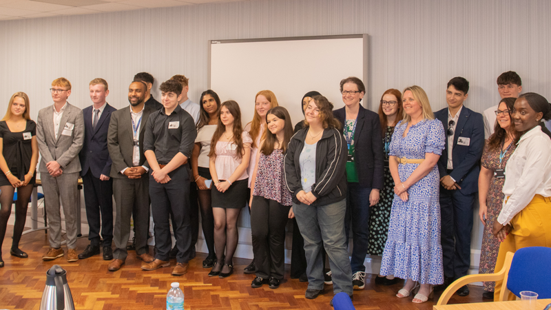 Young Innovators' Panel standing with staff members from South Staffs Water
