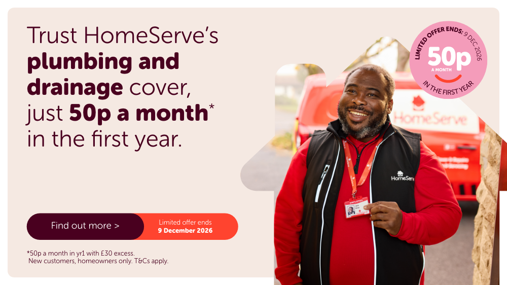 HomeServe plumbing and drainage cover, just 50p a month in the first year